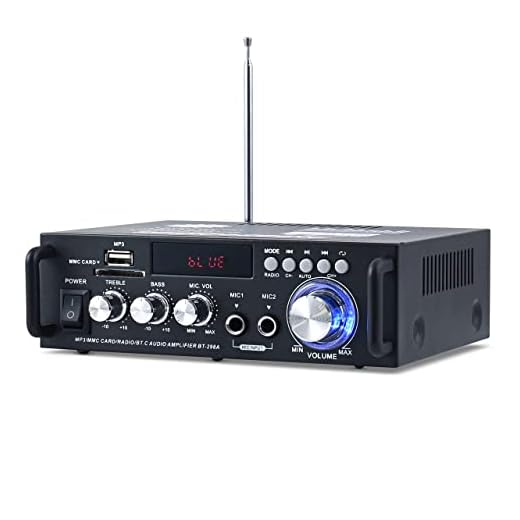 Kaynell 298A Wireless Bluetooth 5.0 Stereo Audio Amplifier, RMS 40Wx2, Max 300Wx2 Dual Channel Power Amp Sound Receiver w/USB, SD Card, FM Radio Home Speakers Theater System Remote Controller, Black