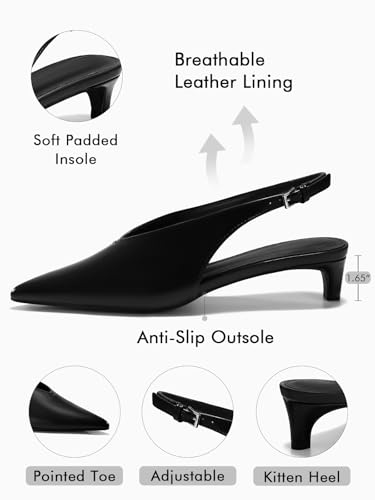 Coutgo Womens Low Kitten Heels Slingback Closed Pointed Toe V-Cut Business Work Pumps Dress Shoes4