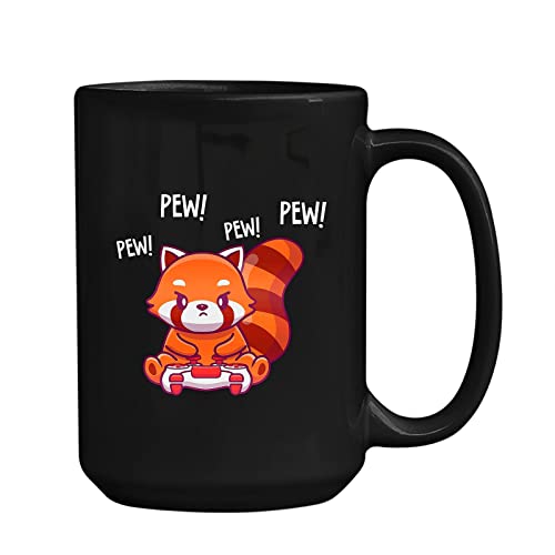 Pew Pew Pew Pew Cute Red Panda Coffee Mug Cup Gift For Red Panda Lover, Pew Pew Pew Pew Cute Red Panda Pottery Black Mug 11Oz and 15Oz Gifts For Friends / Family, Red Panda Teacup For Travel