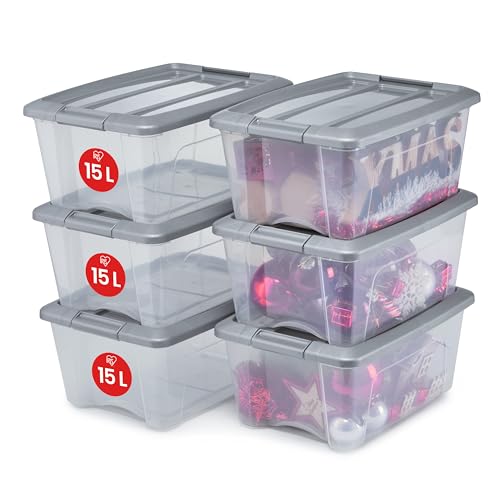 Iris Ohyama 6 Cajas de almacenamiento con tapas, 15L, Plata...