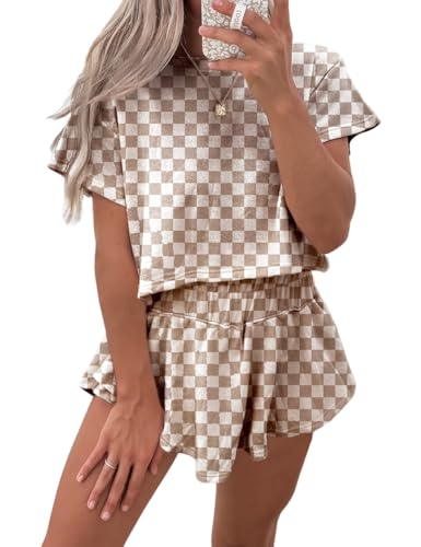 Ecosunny Women's Summer 2 Piece Sets Sweatsuits Casual Cropped Tee