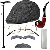 Old Man Costume for Kids Costume Accessories Cane Hat Glasses and Moustache Eyebrows 100 Days of School Kids Costume Set (dark grey)