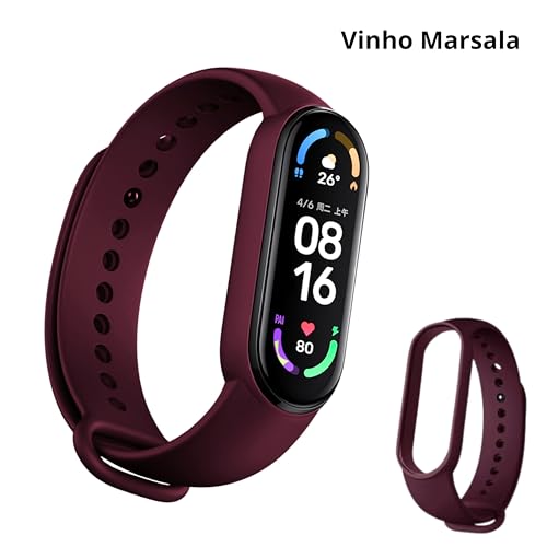Kit 5 Pulseiras Para Smartband MI Band 5 e 6 Cores Preta Azul Vinho Marsala Cinza e Branco Silicone