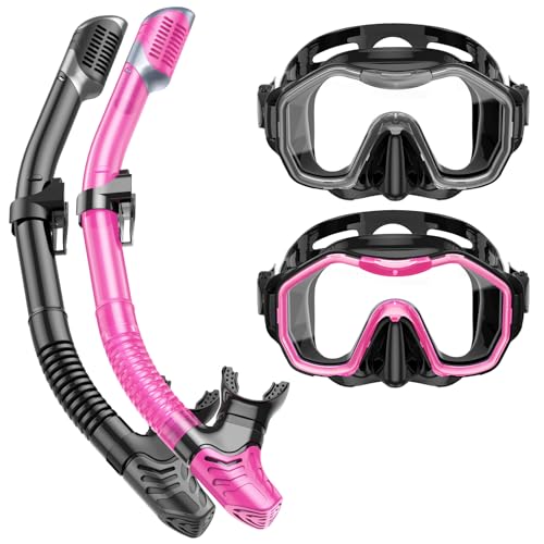 Kwambiri Snorkeling Gear for Adults Kids, Dry-Top Snorkel Set, 180°Panoramic Wide View Diving Mask Breathing Freely Snorkel Mask for Snorkeling Scuba Diving Swimming Travel