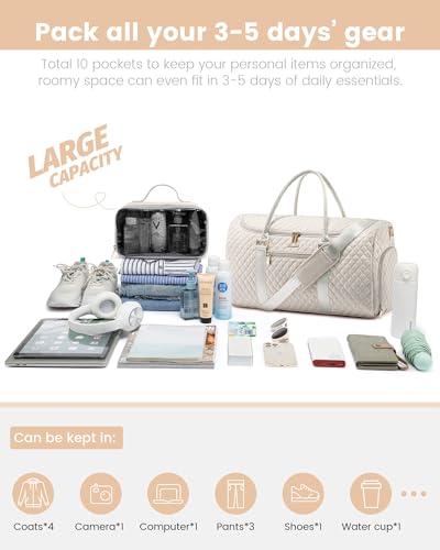 LOVEVOOK Travel Duffle Bag, 40L Weekender Overnight Bags with Toiletry, Quilted Carry On Bag with Shoe Compartment, Gym Duffel Bag with Wet Pocket for Women, Hospital Bags for Labor and Delivery 7