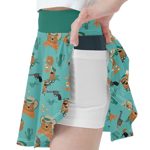 Girls Skorts High Waist Athletic Skirts with Shorts Western Cowboy Bears Stretchy Teens Performance Tennis2