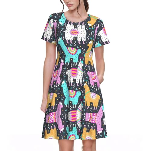 Robe imprimé alpaga indien à manches courtes style décontracté