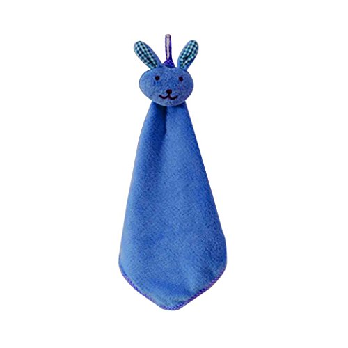 GOTTING Coral infantil del bebé de terciopelo toalla de mano animal de la historieta del conejo de cocina colgados baño Wipe toalla Estropajos niños Pañuelo Azul
