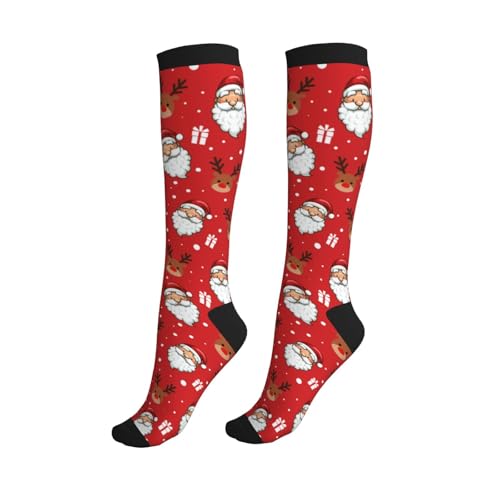 Mshutbna Christmas Compression Socks Knee High Circulation Support Socks For Women Men Athletic Running Work Hiking Cycling Travel
