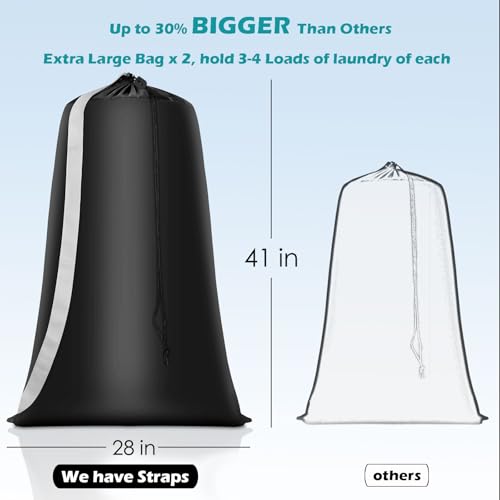 Heavy Duty Laundry Bag 2 Pack XL Nylon Laundry Bags with Straps, Washable Large Dirty Clothes Organizer with Drawstring Closure, Travel Washing Bag Fit a Laundry Hamper or Basket - Thumbnail 2