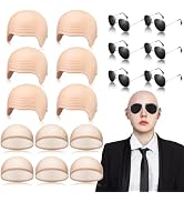 Mepase Bald Caps with Glasses Nylon Makeup Latex Bald Head Wig Cap for Men Women Adults Cosplay P...