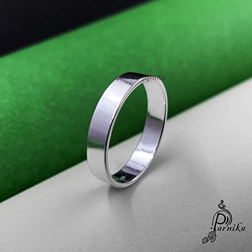 Image of Parnika Wedding Band Regular Casual Wear Unisex Band Silver Finger Ring in Pure 92.5 Sterling Silver | With Certificate of Authenticity | Gift for him her | Chandi Ring | Thumb Ring |