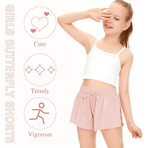 Girls Athletic Flowy Shorts With Pocket 2 In 1 Butterfly Shorts For Teen Girls Youth Running Sports Spandex Shorts Light Pink X-Small #TOP3