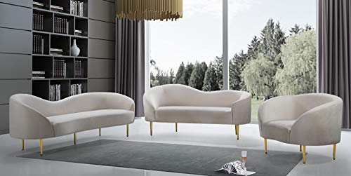 Meridian Furniture Ritz Collection Modern | Contemporary Velvet Upholstered Loveseat With Sturdy Metal Legs In Rich Gold Finish, Cream, 67" W X 31.75" D X 30.5" H #TOP6