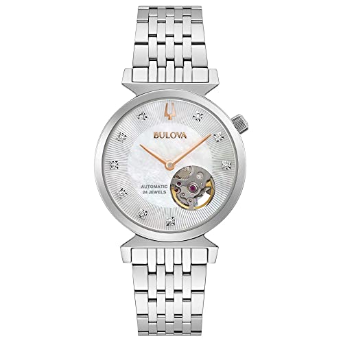Bulova Women's Regatta Diamond Automatic Stainless Steel Open Aperture Watch, Mother of Pearl Dial Style: 96P222