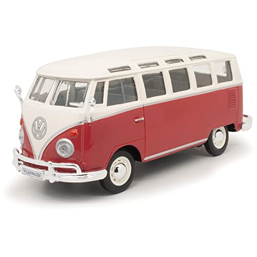 Image of Maisto Volkswagen Van 'Samba' Bus, Red & Beige -31956-1 /25 (1 /24) Scale Diecast Model Toy Car