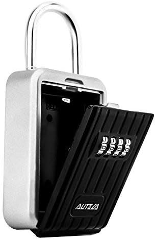 Key Lock Box, AUTSCA Key Storage Lock Box Aluminium Alloy Key Safe Box Weatherproof 4 Digit Combination for Indoors and Outdoors
