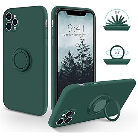 SouliGo iPhone 11 Pro Max Case Silicone Gel 360° Ring Holder Kickstand for Magnetic Car Mount Slim Soft Rubber Anti-Scratch Protective Shockproof Phone Cases for iPhone 11 Max 6.5" - Midnight Green Cover
