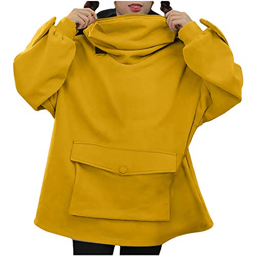 Women's Frog Hoodie Sweatshirt Cute Animal Long Sleeve Pullover Top Full Zip Masked Hoodie with Front Pocket (Yellow, S)