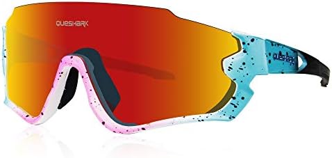 Queshark HD Polarized UV Protection Cycling Glasses Bike Eyewear For Road MTB Bike 3 Lens HD 1 Polarized QE45