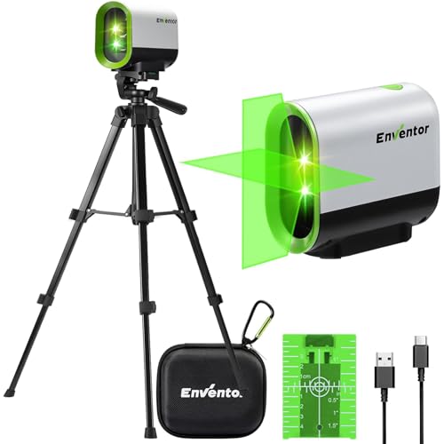 Enventor Rechargeable Laser Level with Tripod, 25M 2200mAh Li-ion Battery Green Laser Level Self Leveling with Pulse Mode, 7 Hours Working Time, Switchable Horizontal/Vertical/Cross line