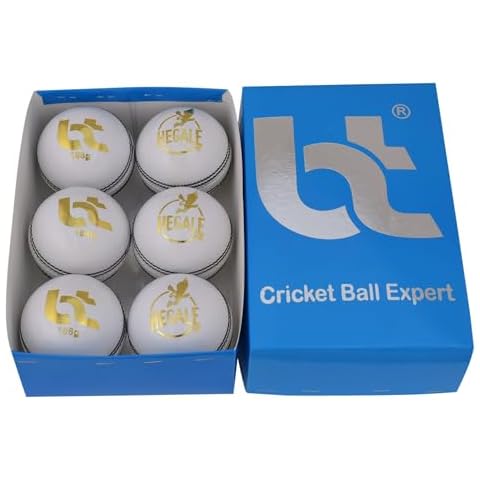 BT Premium White Cricket Ball - Pack of 6 Genuine Leather Cricket Balls for Day or Night International Standard Cricket and Practice | Bat-Friendly Hard Cricket Ball | 156g Cover