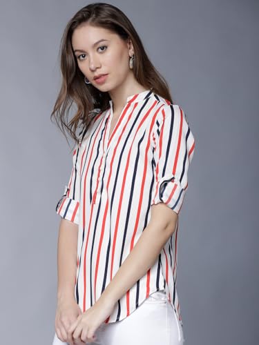 Image of Tokyo Talkies Women's Colorful Striped Shirt-Style Top | Colorful Accents with A Relaxed Yet Structured Fit for A Fresh Look | Tops for Woman | Women Tops | Stylish Top
