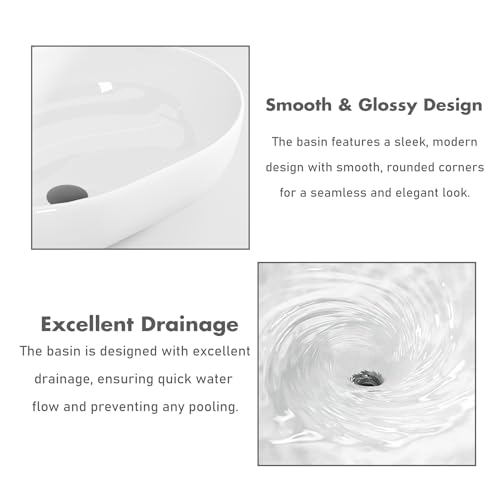 Image of WASSMIST Ceramic Wash Basin /Basin for Bathroom | Table Top | 31D x 40.5W x 12H (CM)