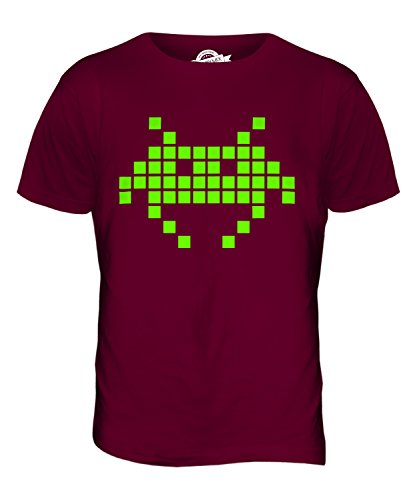 Candymix - Neon Retro Gaming Space Invader - Mens T Shirt Top T-Shirt, Size Large, Colour Burgundy
