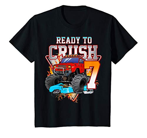 Niños Boys 7th Birthday Monster Truck Birthday Shirt 7 year Old Camiseta