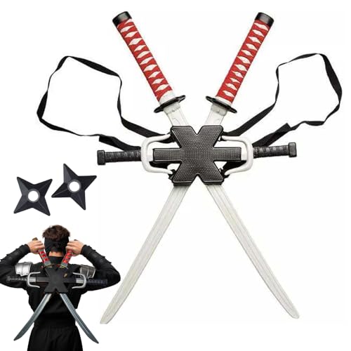 Ninja Double Sword Backpack Set - Boys Ninja Toy Weapon Set for Halloween Costumes & Cosplay Parties