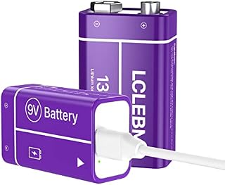 LCLEBM USB Rechargeable 9V Batteries, 1300mAh 9V Lithium Rechargeable 9V Batteries Long Lasting 9 Volt Li-ion Batteries for Smoke Alarm, Wireless Microphones, Smoke Detectors, Flashlights - 2PCS