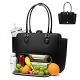 LOVEVOOK Lunch Tote Bag for Women, 2-in-1 Work Tote Bag with Lunch Compartment, Insulated Lunch Bag & 15.6 Inch Laptop Bag for Women, Ideal for Teacher, Nurse and Camping Use, Black