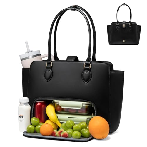 LOVEVOOK Lunch Tote Bag for Women 2-in-1 Work Tote Bag with Lunch Compartment Insulated Lunch Bag & 15.6 Inch Laptop Bag for Women Ideal for Teacher Nurse and Camping Use Black
