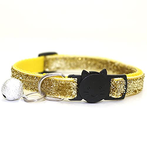 Collar para mascotas, lindo collar de gatito con campana, suministros para gatos, collar de perro de 8 colores, accesorios para gatos (amarillo)