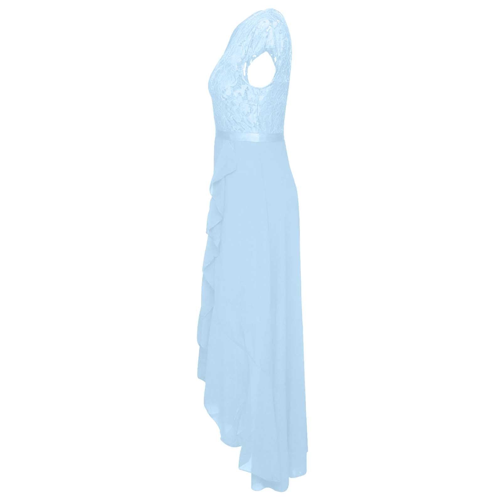 Vestido de Mujer con Escote en V, para invitadas de Boda, con Encaje Floral Alto y bajo, para cóctel, Formal, para Dama de Honor