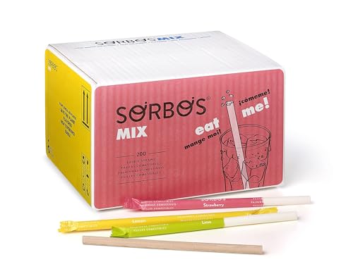 Sorbos - Pajitas comestibles, variedad de sabores (chocolate, lima, limón y fresa). Sostenible, empaquetado individualmente, sin alérgenos, sin gluten, 100% biodegradable (paquete de 200)