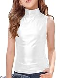 Girls Gold Metallic Sleeveless Turtleneck Tank Top Kids Skinny Pop Shiny High Neck Dress Shirts Cosplay Tops for Dance Party