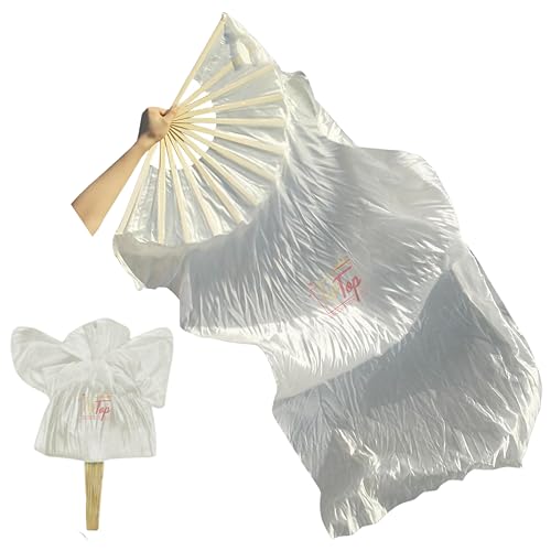 Image of Premium Dancing Long Veil Bamboo Folding Streamer Silk Hand Fan For Dance Shows (Angel Aura, Pack of 1 Piece)