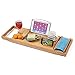 Expandable Bamboo Bathtub Caddy - Adjustable Wooden Serving Tray and Organizer for Any Size Bath Tub - Water Resistant - Phone and Tablet Compartments - by ComfySure