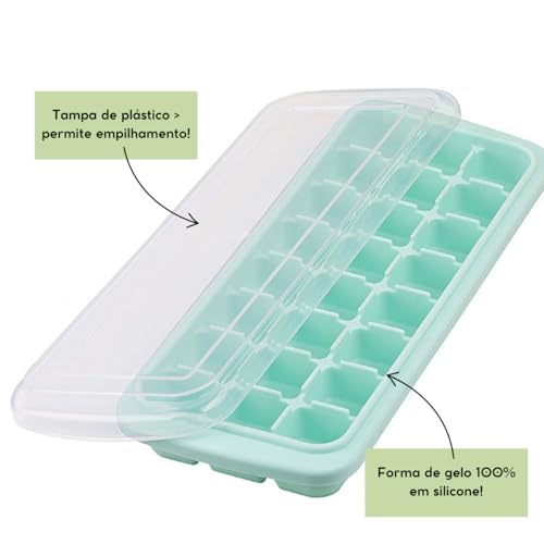 Kit 2 formas de gelo de silicone com tampa 24 cubos - cores sortidas
