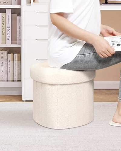 Image of B FSOBEIIALEO Storage Ottoman Heart Shaped Ottoman with Storage,Cream White