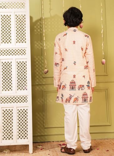 Image of AJ DEZINES Kurta Pajama For Kids Boys | Cotton Printed Chikankari White Kurta Pyjama Set For Boys | Traditional & Festive Outfit | Party & Ethnic Wear | Stylish Kids Kurta Set - Twister-1309-CREAM-10