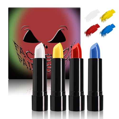 Bodypainting - Juego de 4 colores para maquillaje de cara y cuerpo, color blanco, amarillo, rojo, azul, cremoso Blendable Face Paint para maquillaje teatral, Halloween, carnaval, cosplay
