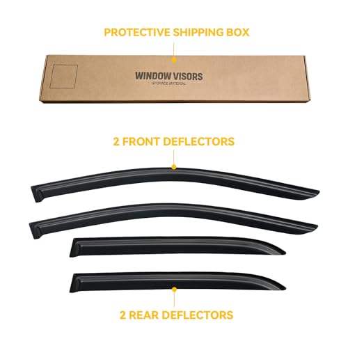 Image of Window Visor for 2003-2007 Honda Accord, Out-Channel Rain Guards Shields Vent Deflector Shade Wind Dark Smoke 2004 2005 2006 03 04 05 06 07, Tape-On Outside-Mount, 4PCS