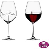 Italian Red Wine Glasses - Shark Red Wine Glasses with Shark Inside, Creative Goblet Glass, Lead-Free Crystal Clear Glass, High-end Flutes Glass Perfect for Homes Bars Party (2 pack)