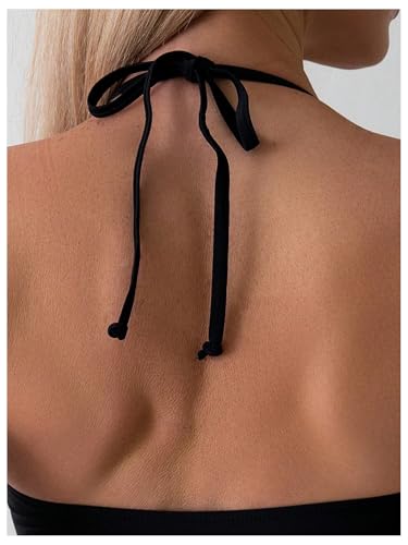 GORGLITTER Women's Halter Neck Bikini Tops Criss Cross Cut Out Bathing Suit Top Sexy Going Out Tops4