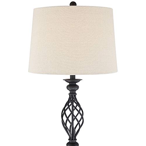 Franklin Iron Works Annie Rustic Farmhouse Industrial Vintage Lamp Floor Standing 63" Tall Bronze Iron Scroll Font Cream Hardback Drum Shade Decor For Living Room Reading House Bedroom Home #TOP2