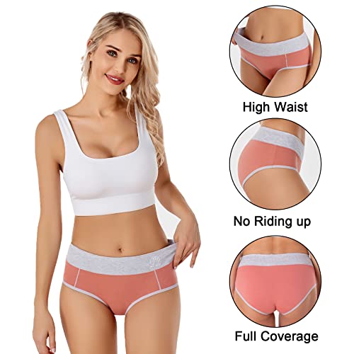 Women's Underwear High Waisted Cotton Briefs Stretch Panties Soft Full Coverage Underpants 5 Pack2