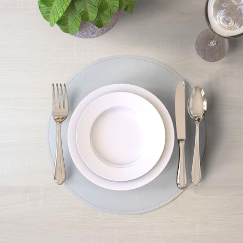 Set de table rond argenté similicuir 33 cm dessous d'assiette imperméable lot de 4 - 6